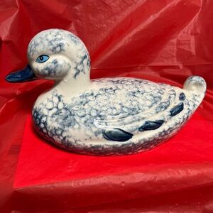 Loomco Marbled Blue and White Ceramic Duck Figurine